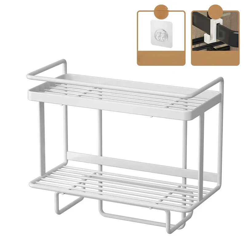 Bathroom Shelf Two-Tier Wrought Iron Suction Mount