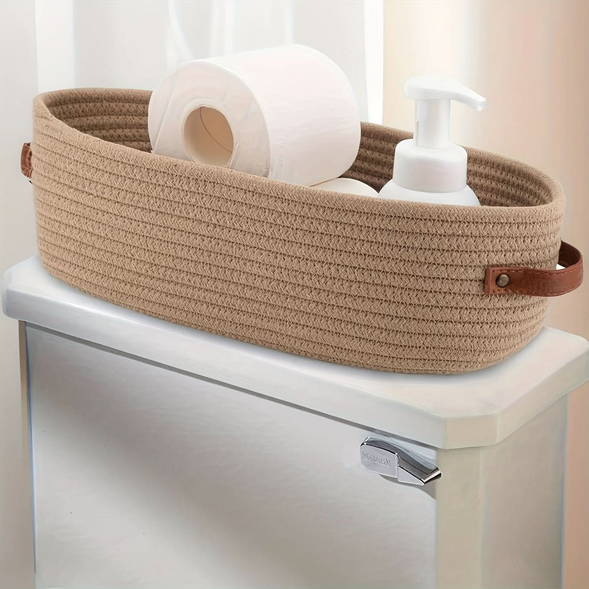 Bathroom Storage Basket Oval Woven Cotton Rope Lightweight