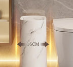 Bathroom Trash Can Space-Saving Marble Pattern Push-Button Lid