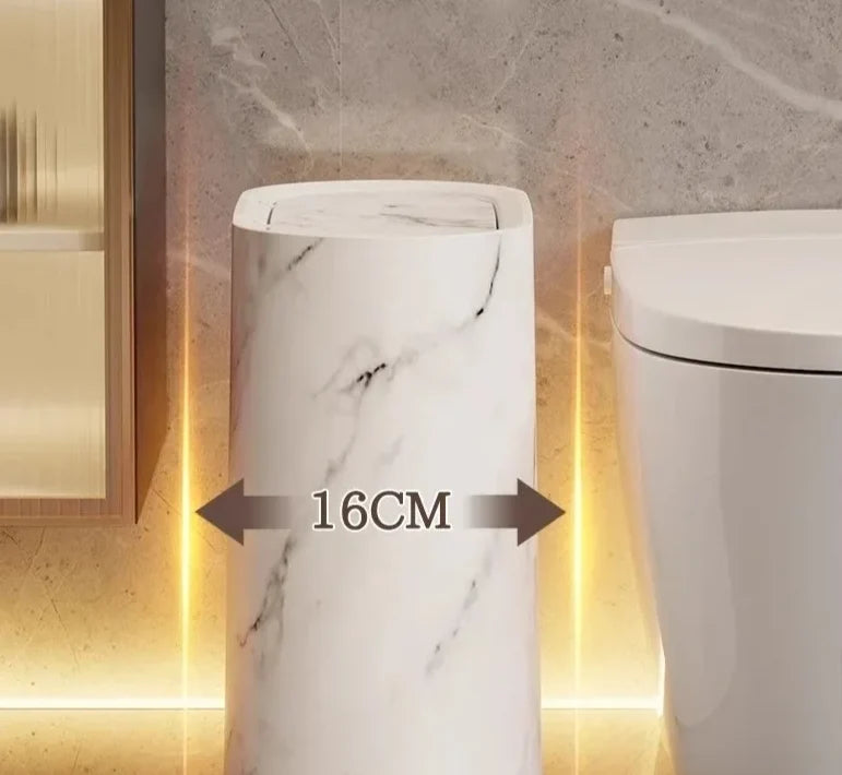 Bathroom Trash Can Space-Saving Marble Pattern Push-Button Lid