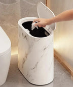 Bathroom Trash Can Space-Saving Marble Pattern Push-Button Lid