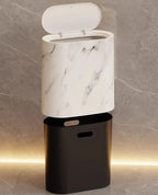 Bathroom Trash Can Space-Saving Marble Pattern Push-Button Lid
