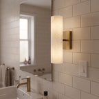 Bathroom Wall Lamp Hardwired Shadow-Free Alabaster & Ribbed Glass
