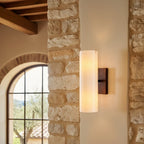 Bathroom Wall Lamp Hardwired Shadow-Free Alabaster & Ribbed Glass