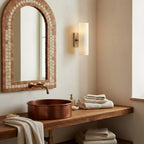 Bathroom Wall Lamp Hardwired Shadow-Free Alabaster & Ribbed Glass