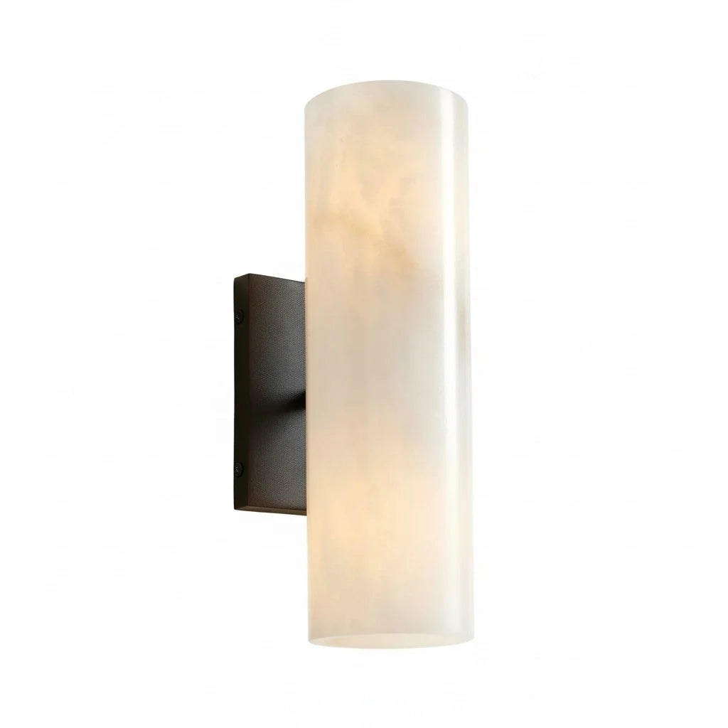 Bathroom Wall Lamp Hardwired Shadow-Free Alabaster & Ribbed Glass