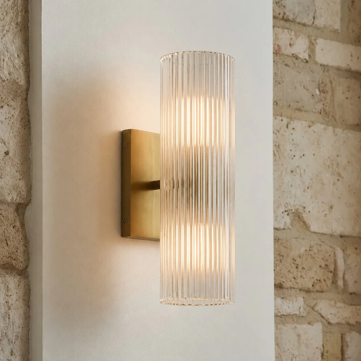 Bathroom Wall Lamp Hardwired Shadow-Free Alabaster & Ribbed Glass