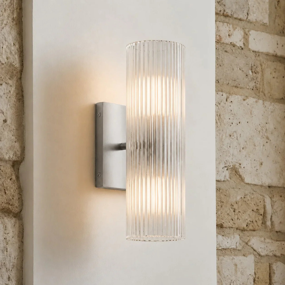 Bathroom Wall Lamp Hardwired Shadow-Free Alabaster & Ribbed Glass