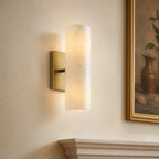 Bathroom Wall Lamp Hardwired Shadow-Free Alabaster & Ribbed Glass