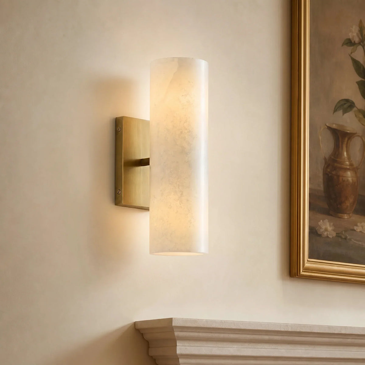 Bathroom Wall Lamp Hardwired Shadow-Free Alabaster & Ribbed Glass