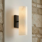 Bathroom Wall Lamp Hardwired Shadow-Free Alabaster & Ribbed Glass