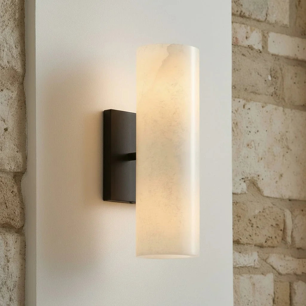 Bathroom Wall Lamp Hardwired Shadow-Free Alabaster & Ribbed Glass