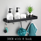 Bathroom Wall Shelf Black Aluminum Optional Hooks & Towel Rod
