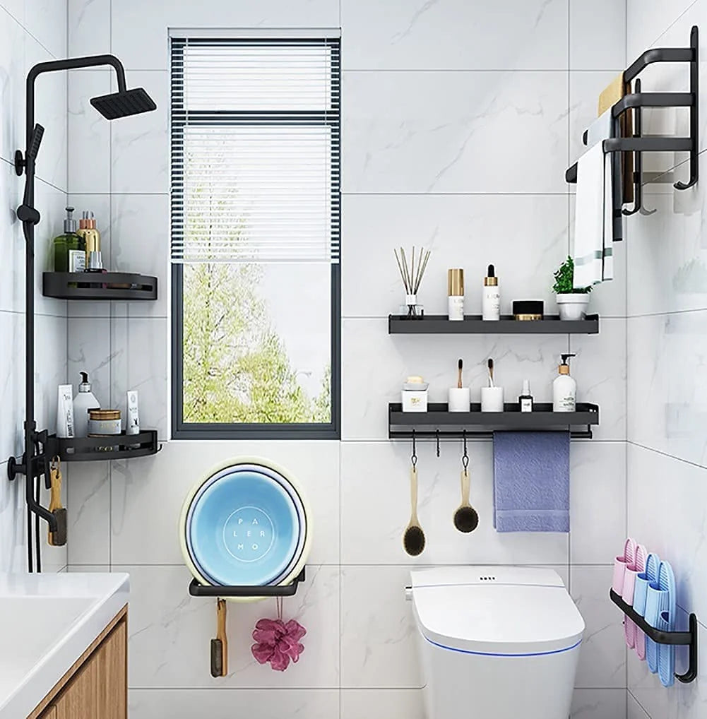 Bathroom Wall Shelf Corrosion-Resistant Aluminum Integrated Towel Bar