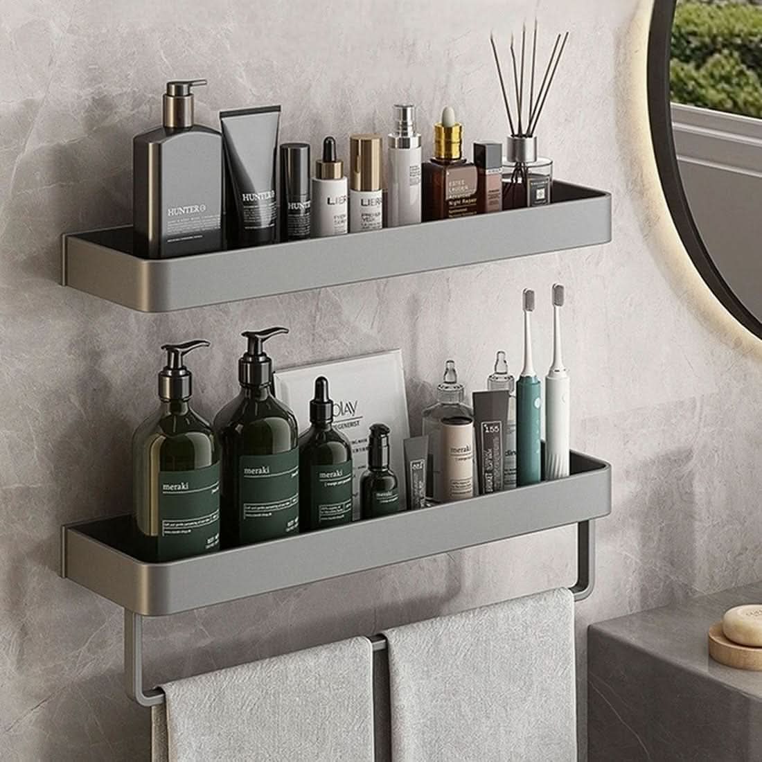 Bathroom Wall Shelf Integrated Towel Bar Moisture-Resistant