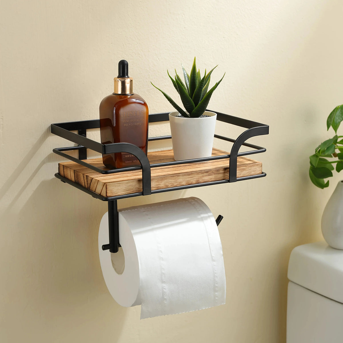 Bathroom Wall Shelf Metal Frame & Toilet Paper Holder