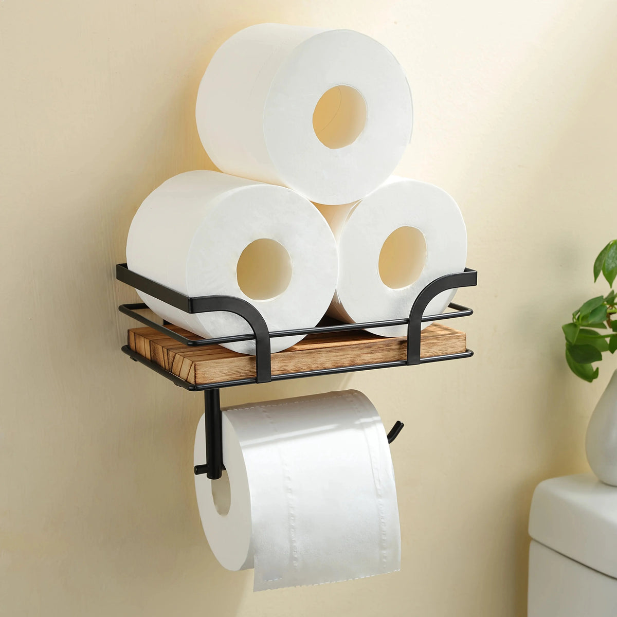 Bathroom Wall Shelf Metal Frame & Toilet Paper Holder