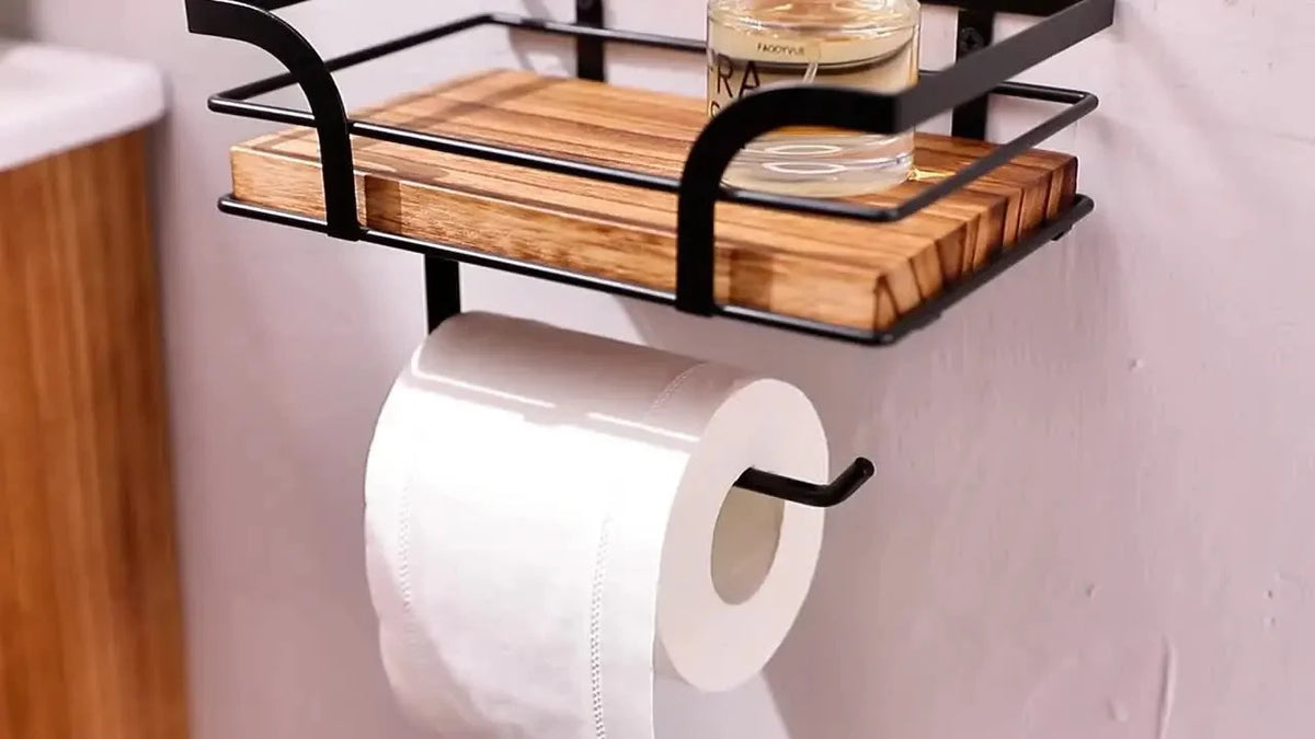 Bathroom Wall Shelf Metal Frame & Toilet Paper Holder