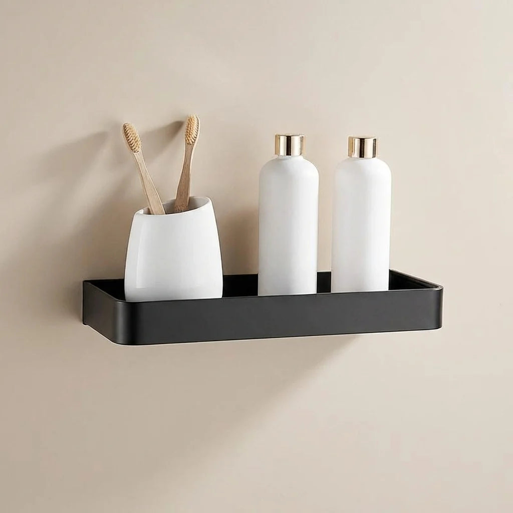 Bathroom Wall Shelf Moisture-Resistant Matte Black Aluminum