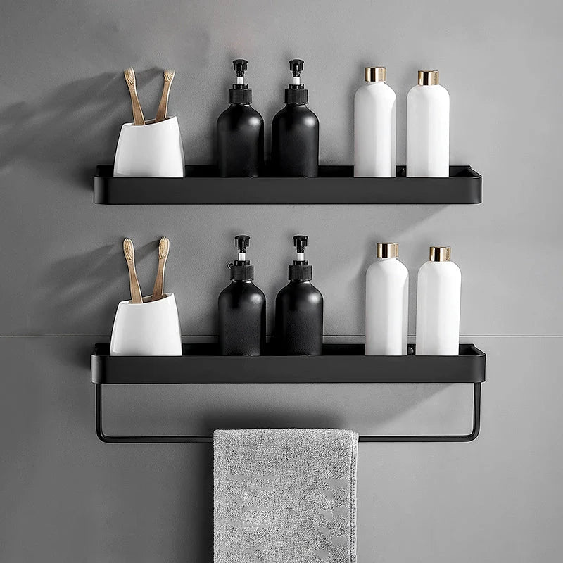 Bathroom Wall Shelf Moisture-Resistant Matte Black Aluminum