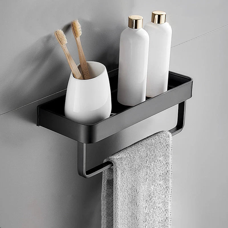 Bathroom Wall Shelf Moisture-Resistant Matte Black Aluminum