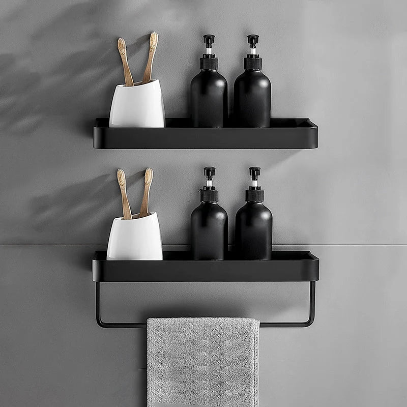 Bathroom Wall Shelf Moisture-Resistant Matte Black Aluminum