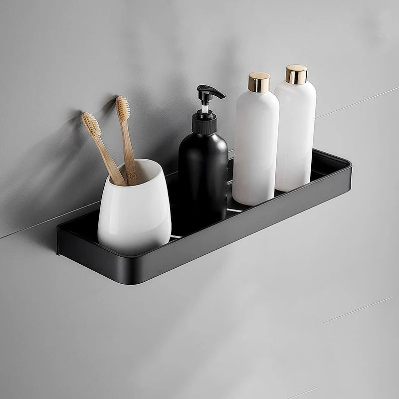 Bathroom Wall Shelf Moisture-Resistant Matte Black Aluminum