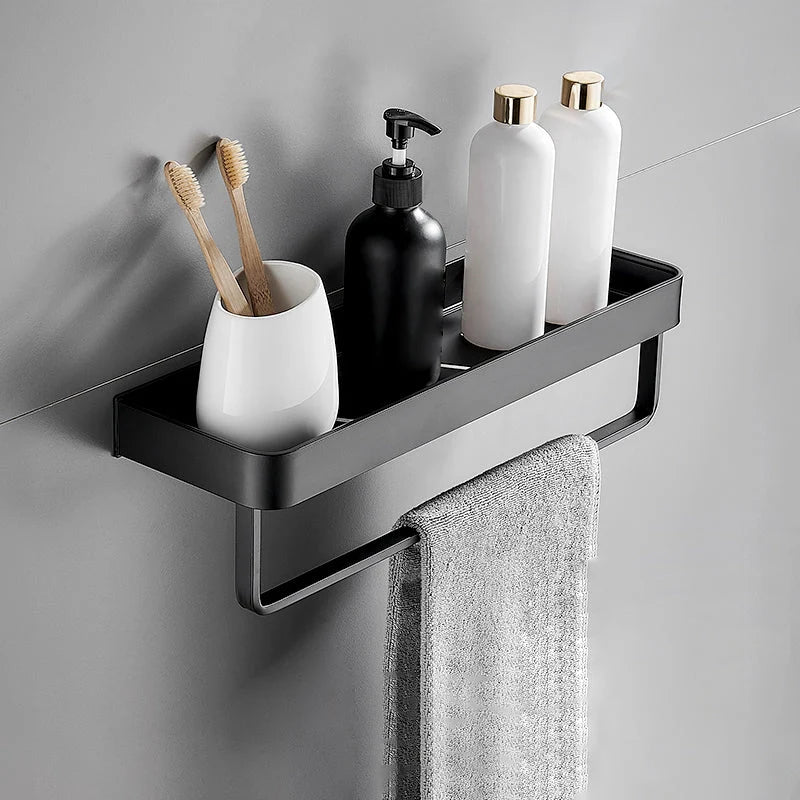 Bathroom Wall Shelf Moisture-Resistant Matte Black Aluminum