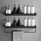 Bathroom Wall Shelf Moisture-Resistant Matte Black Aluminum