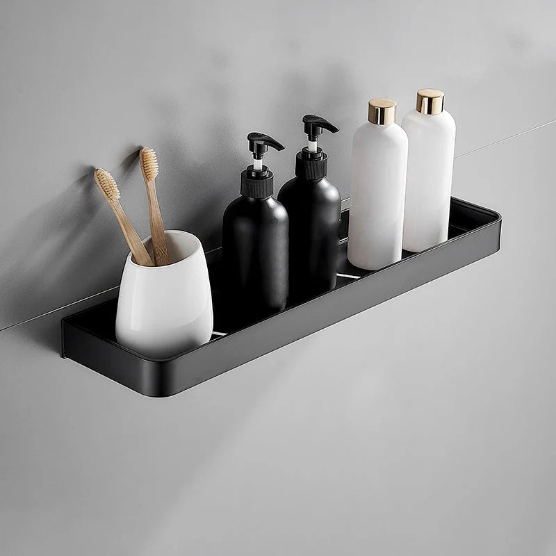 Bathroom Wall Shelf Moisture-Resistant Matte Black Aluminum