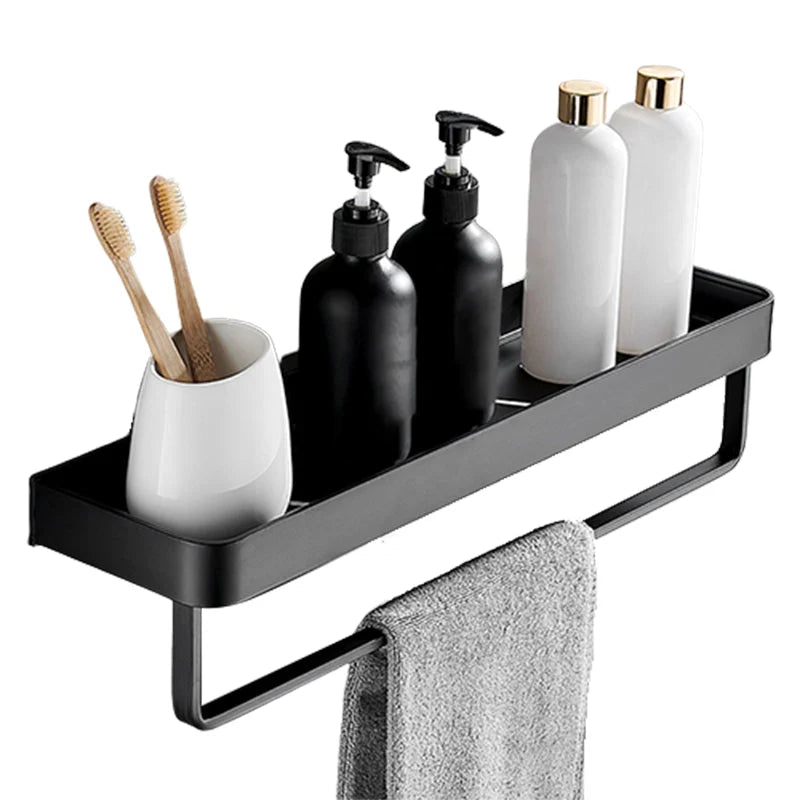 Bathroom Wall Shelf Moisture-Resistant Matte Black Aluminum