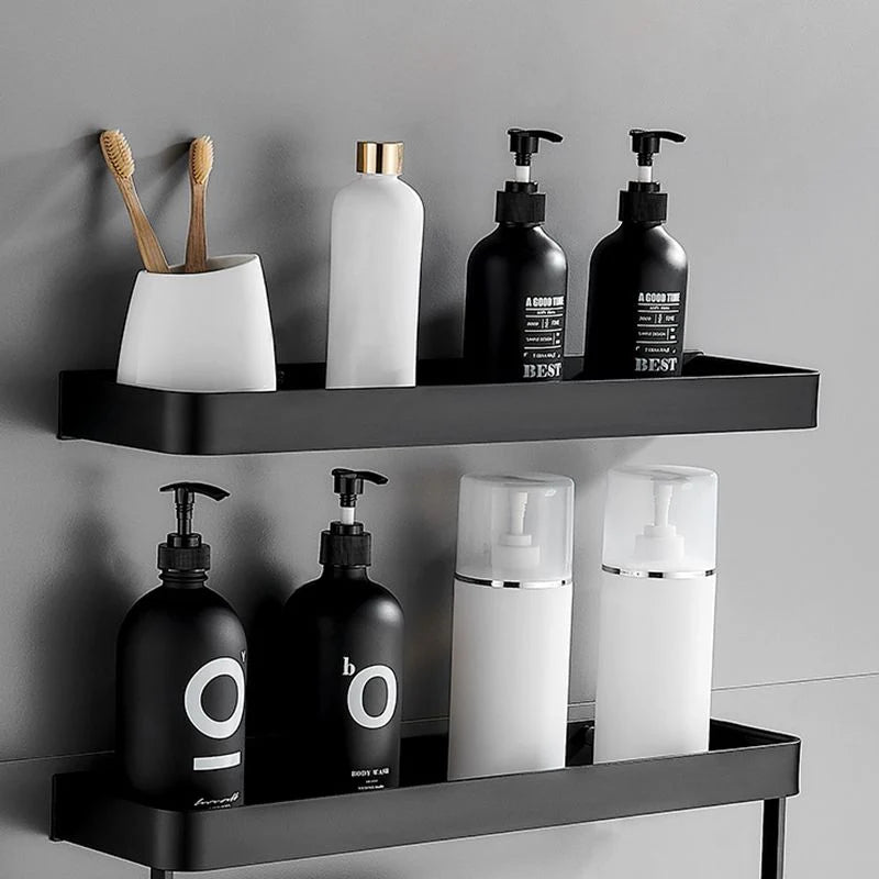 Bathroom Wall Shelf Moisture-Resistant Matte Black Aluminum