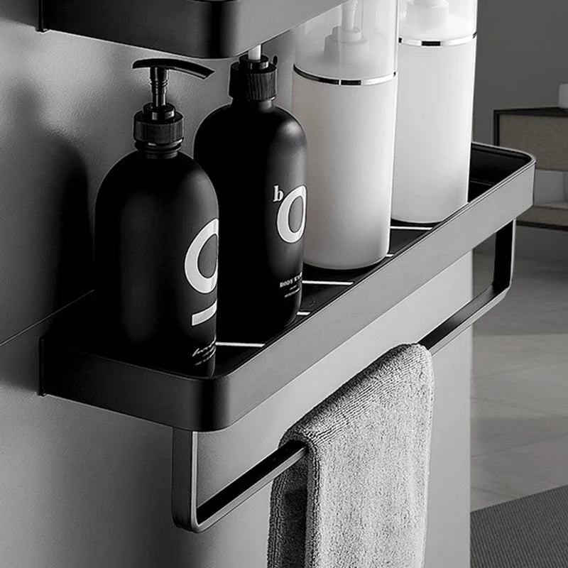 Bathroom Wall Shelf Moisture-Resistant Matte Black Aluminum