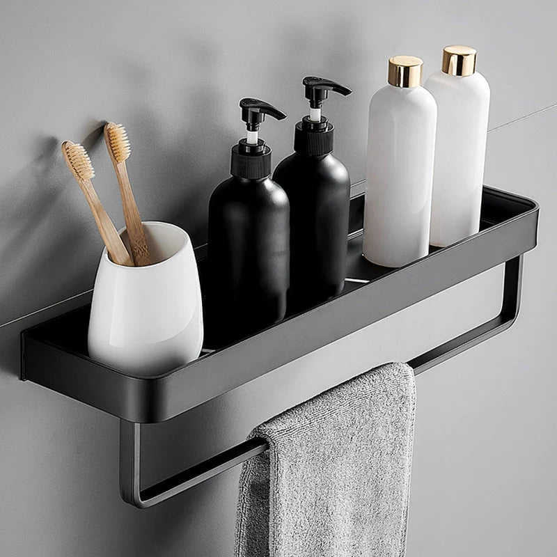 Bathroom Wall Shelf Moisture-Resistant Matte Black Aluminum