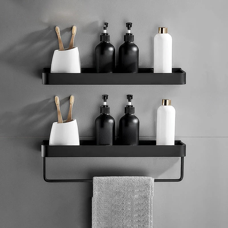 Bathroom Wall Shelf Moisture-Resistant Matte Black Aluminum