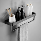 Bathroom Wall Shelf Moisture-Resistant Matte Black Aluminum