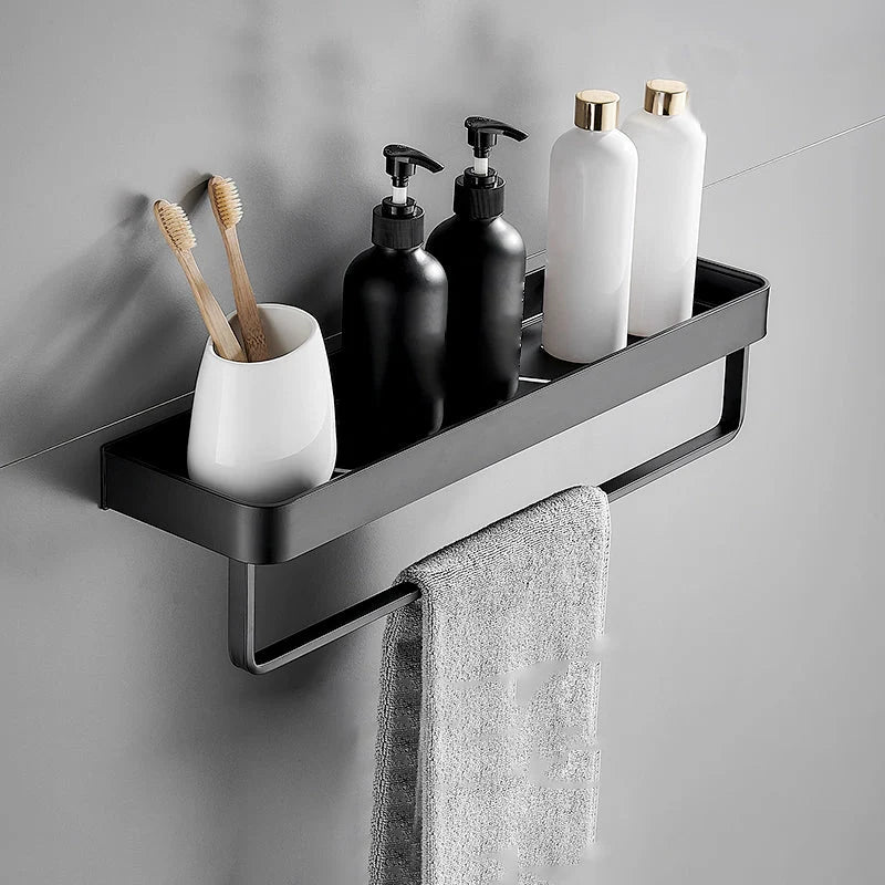 Bathroom Wall Shelf Moisture-Resistant Matte Black Aluminum