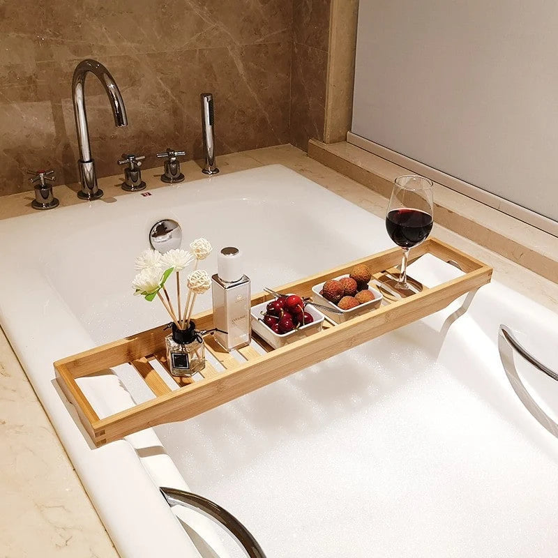 Bathtub Organizer Tray Bamboo Slatted Drainage Ergonomic Handles