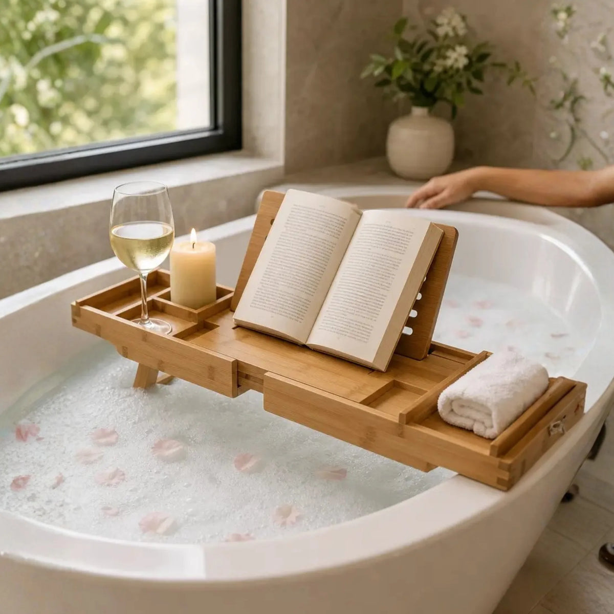 Bathtub Tray Expandable Bamboo Tablet & Drink Slots