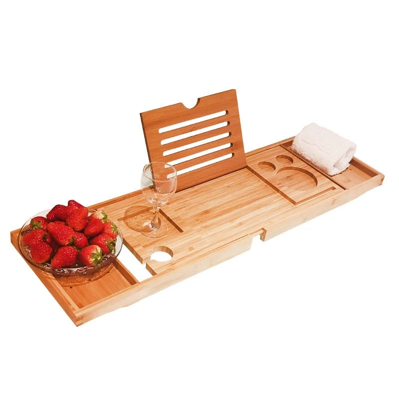 Bathtub Tray Expandable Bamboo Wine Glass & Smartphone Slots