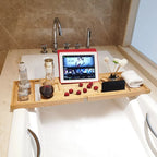 Bathtub Tray Expandable Bamboo Wine Glass & Smartphone Slots