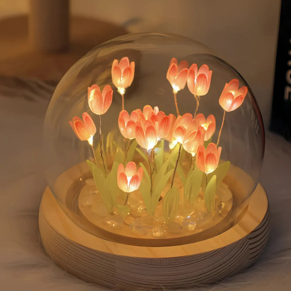 Battery-Powered Glass Dome Tulip Lamp