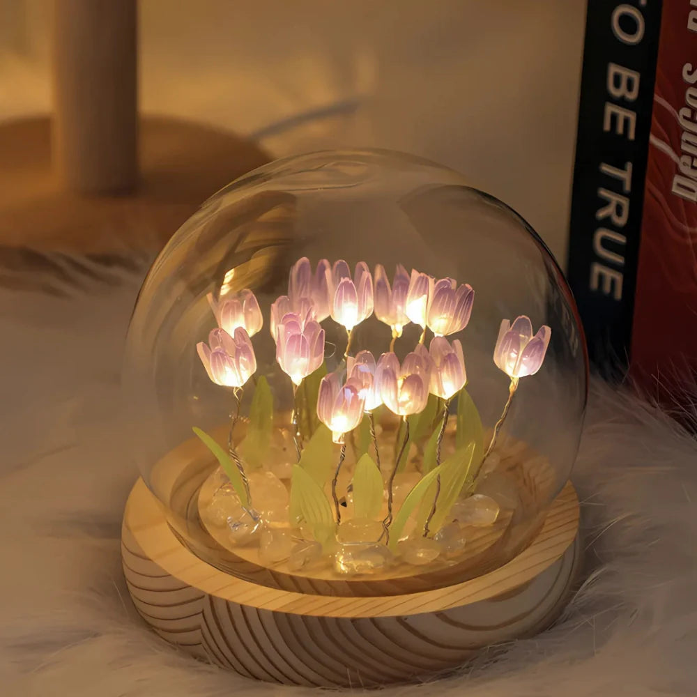 Battery-Powered Glass Dome Tulip Lamp