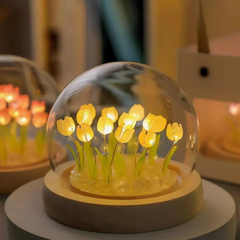 Battery-Powered Glass Dome Tulip Lamp