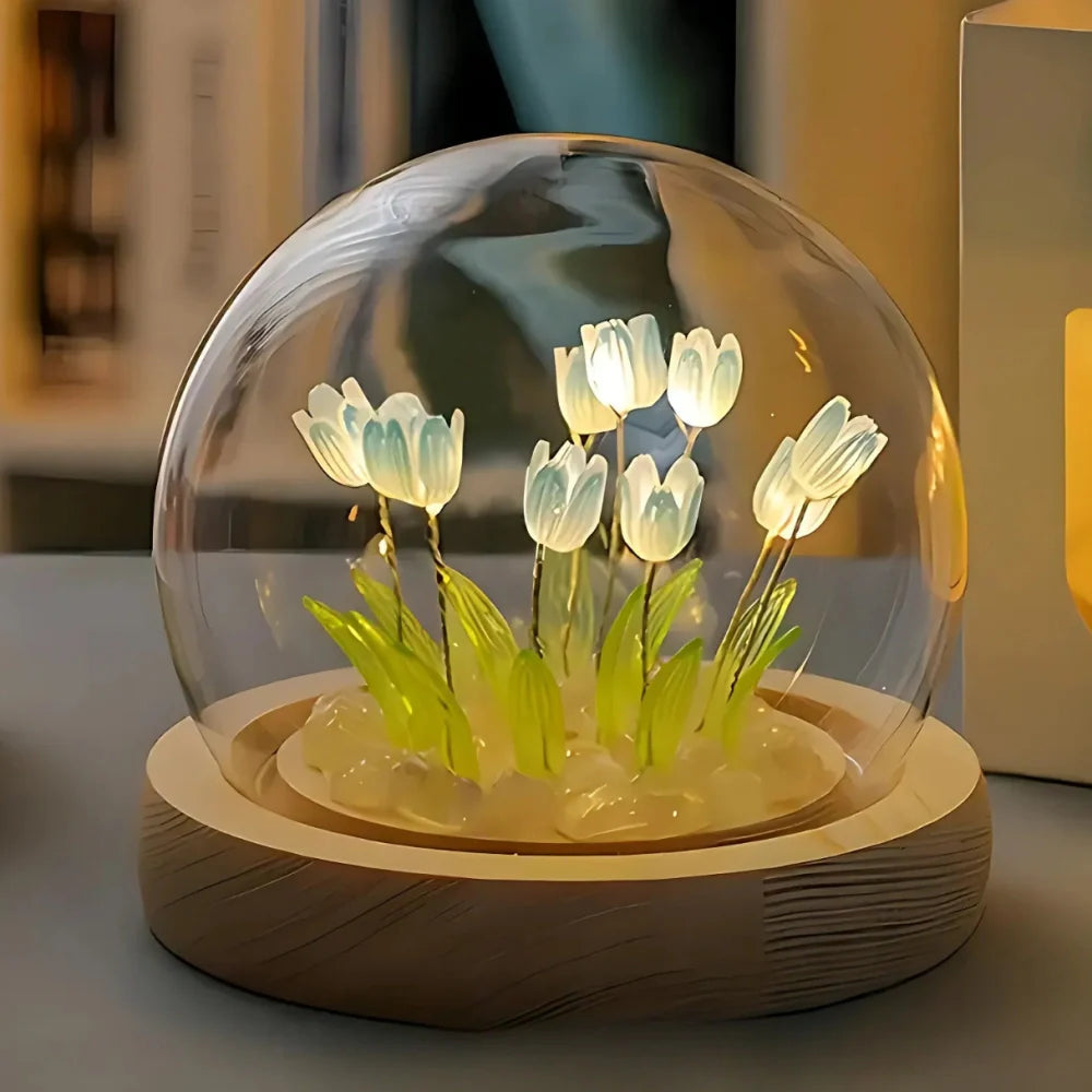 Battery-Powered Glass Dome Tulip Lamp