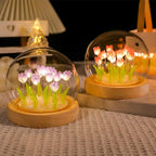 Battery-Powered Glass Dome Tulip Lamp