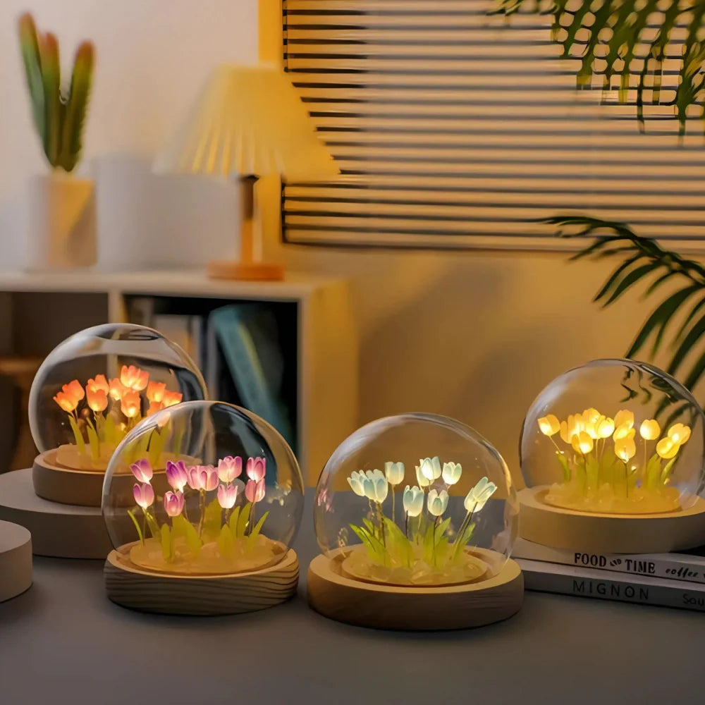 Battery-Powered Glass Dome Tulip Lamp