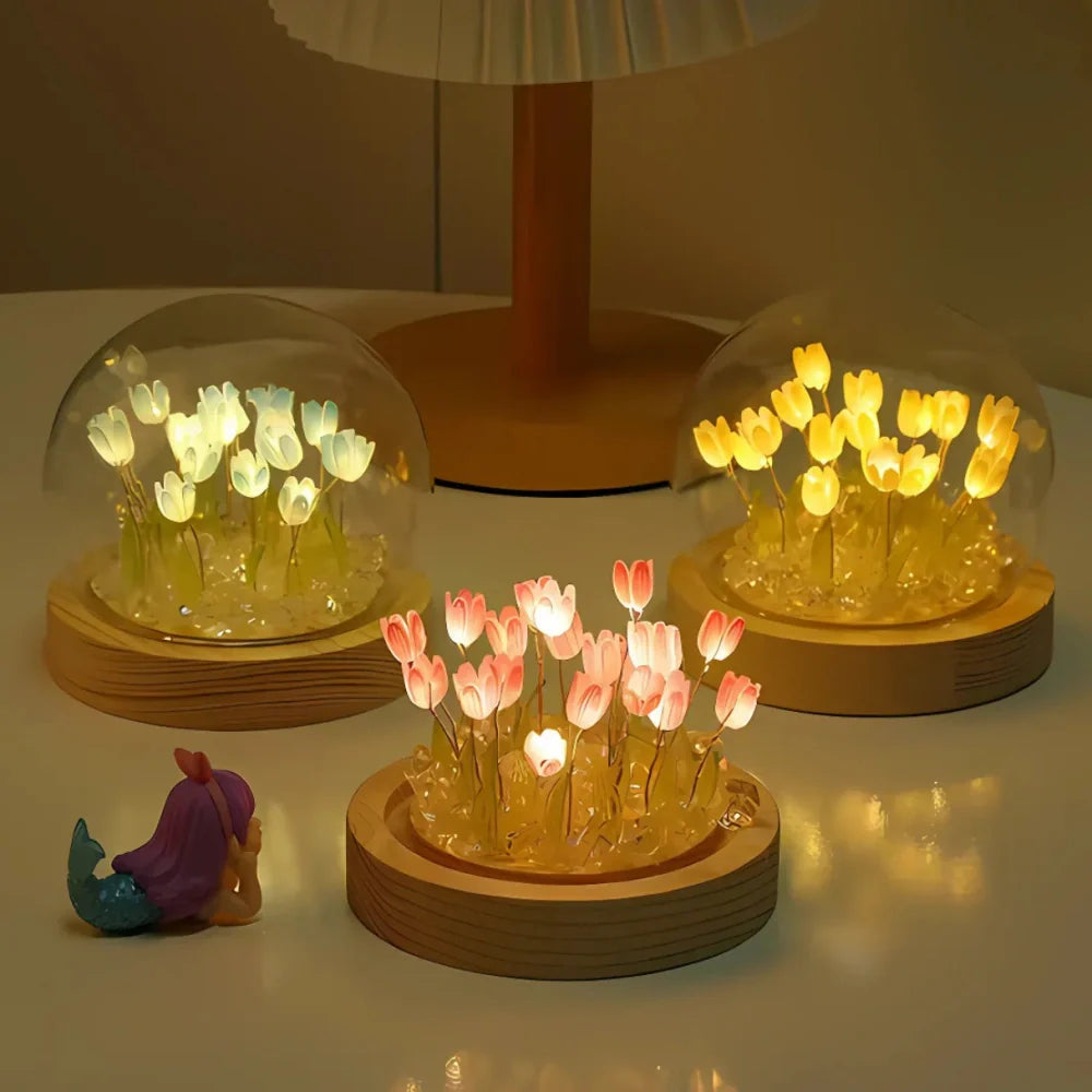Battery-Powered Glass Dome Tulip Lamp