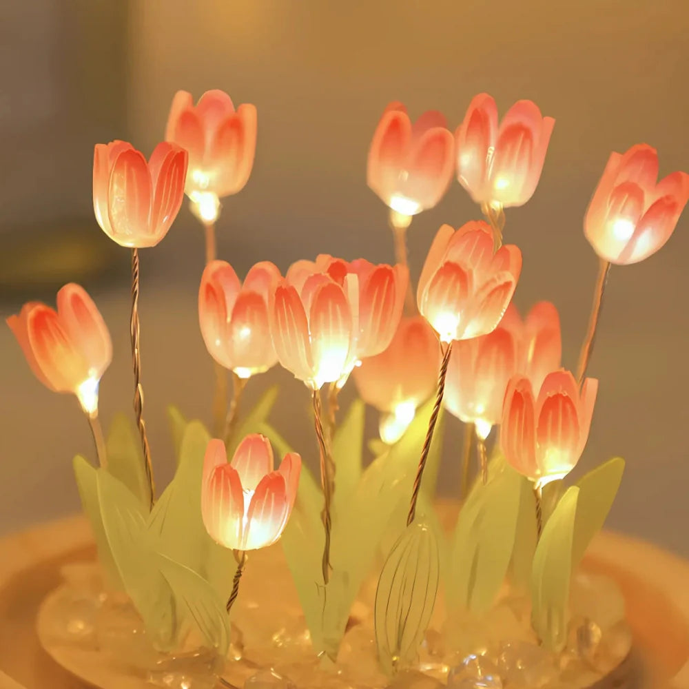 Battery-Powered Glass Dome Tulip Lamp