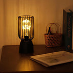 Battery-Powered Iron Open Cage Table Lamp (E27 Compatible)